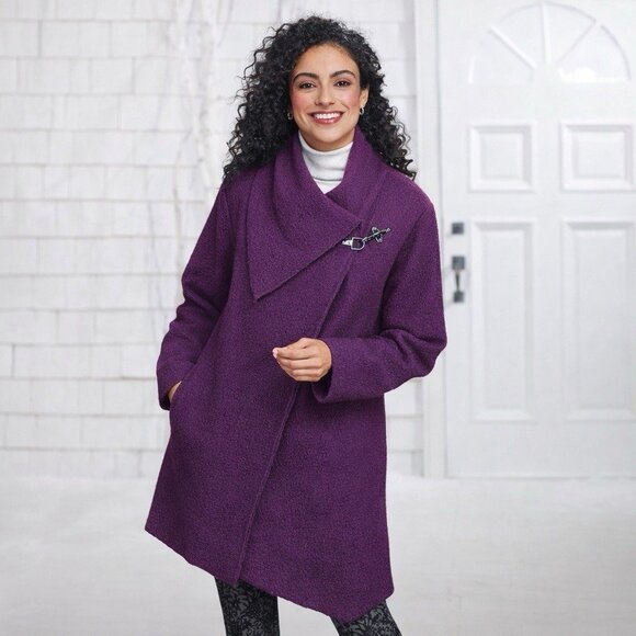 NorthStyle Jackets & Blazers - Northstyle Coat M Lightweight Boiled Wool Crossover Wrap Clasp Pockets Lagenlook